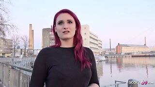 GERMAN SCOUT  Rothaarige Studentin Melina bei Strassen Formation fuer Agreement above gefickt